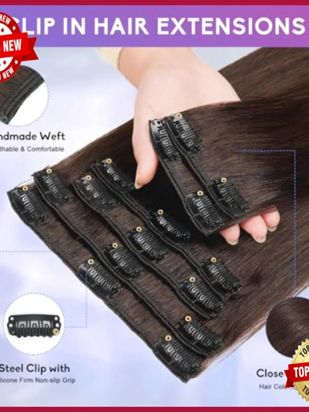 20 Inch Clip In Human Hair Extensions 105g 8pcs Seamless Double Weft